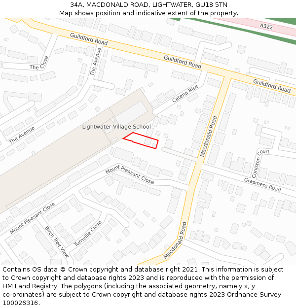 34A, MACDONALD ROAD, LIGHTWATER, GU18 5TN: Location map and indicative extent of plot