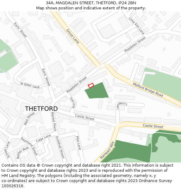34A, MAGDALEN STREET, THETFORD, IP24 2BN: Location map and indicative extent of plot