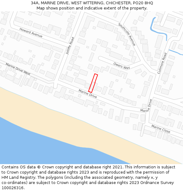 34A, MARINE DRIVE, WEST WITTERING, CHICHESTER, PO20 8HQ: Location map and indicative extent of plot