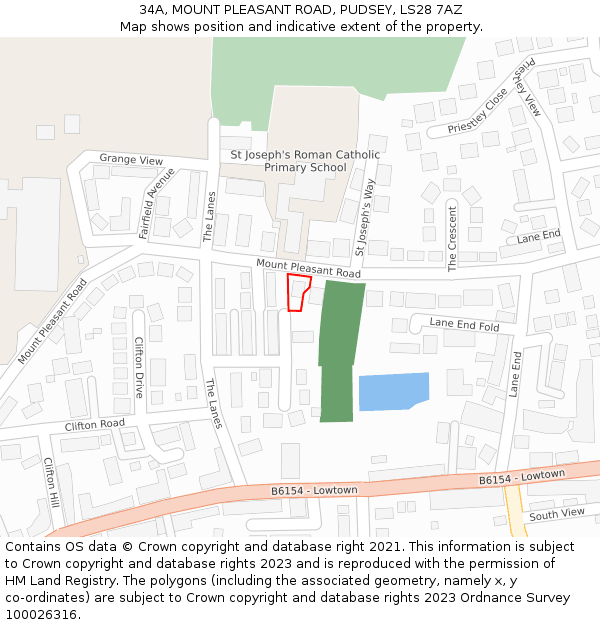 34A, MOUNT PLEASANT ROAD, PUDSEY, LS28 7AZ: Location map and indicative extent of plot