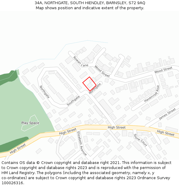 34A, NORTHGATE, SOUTH HIENDLEY, BARNSLEY, S72 9AQ: Location map and indicative extent of plot