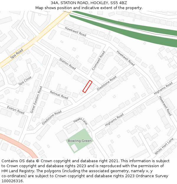 34A, STATION ROAD, HOCKLEY, SS5 4BZ: Location map and indicative extent of plot