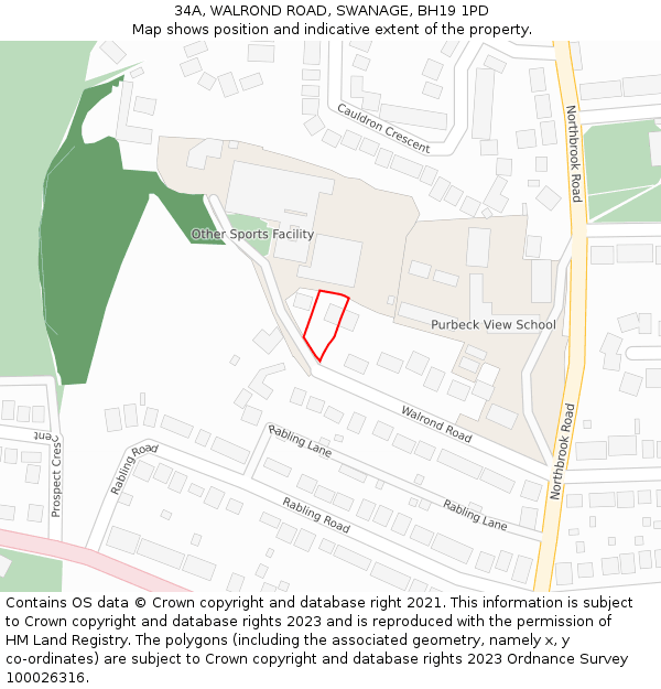 34A, WALROND ROAD, SWANAGE, BH19 1PD: Location map and indicative extent of plot