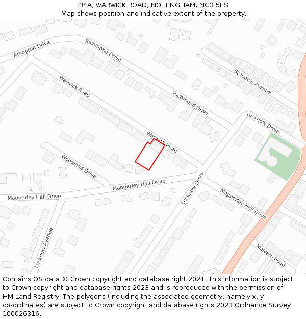 34A, WARWICK ROAD, NOTTINGHAM, NG3 5ES: Location map and indicative extent of plot
