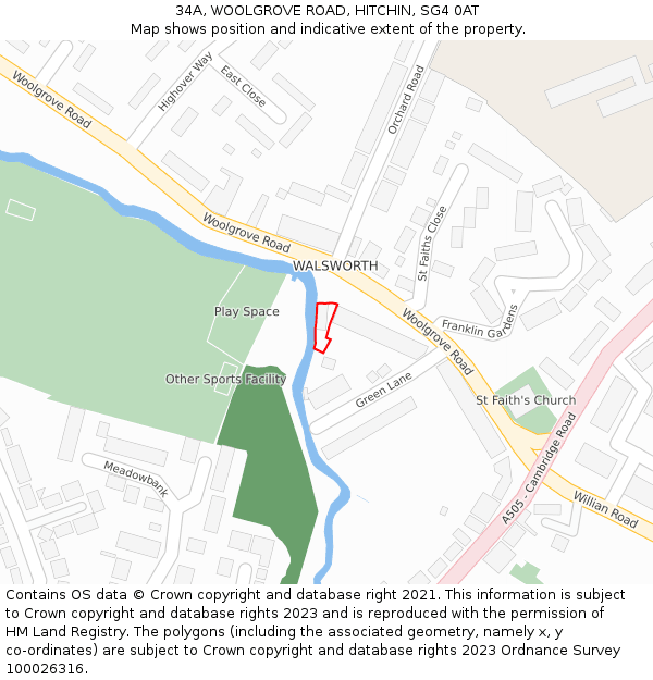 34A, WOOLGROVE ROAD, HITCHIN, SG4 0AT: Location map and indicative extent of plot