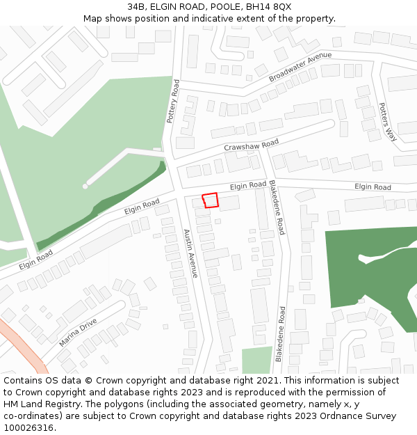34B, ELGIN ROAD, POOLE, BH14 8QX: Location map and indicative extent of plot