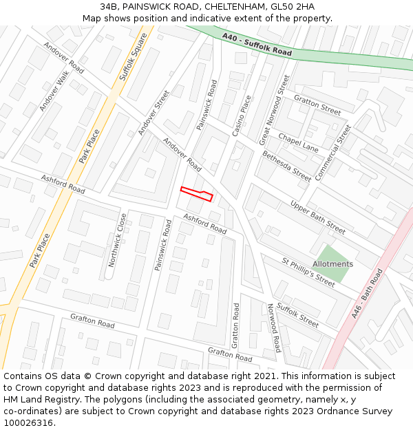 34B, PAINSWICK ROAD, CHELTENHAM, GL50 2HA: Location map and indicative extent of plot
