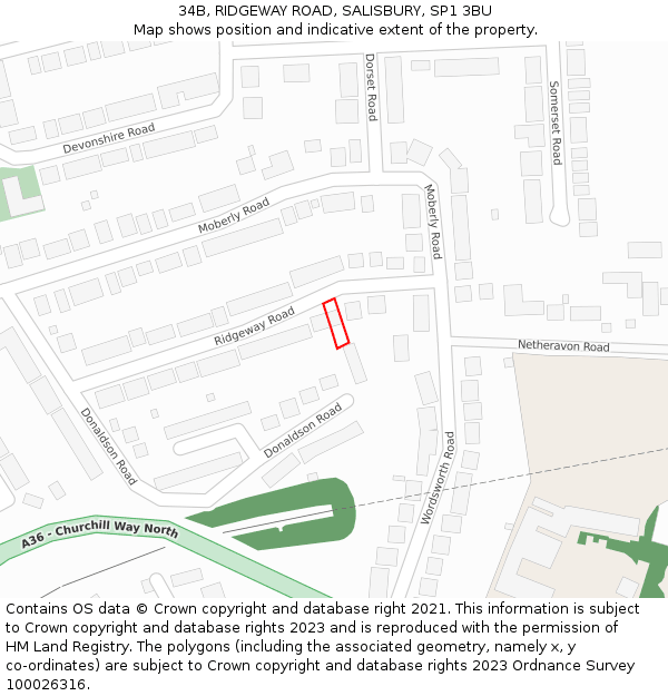 34B, RIDGEWAY ROAD, SALISBURY, SP1 3BU: Location map and indicative extent of plot