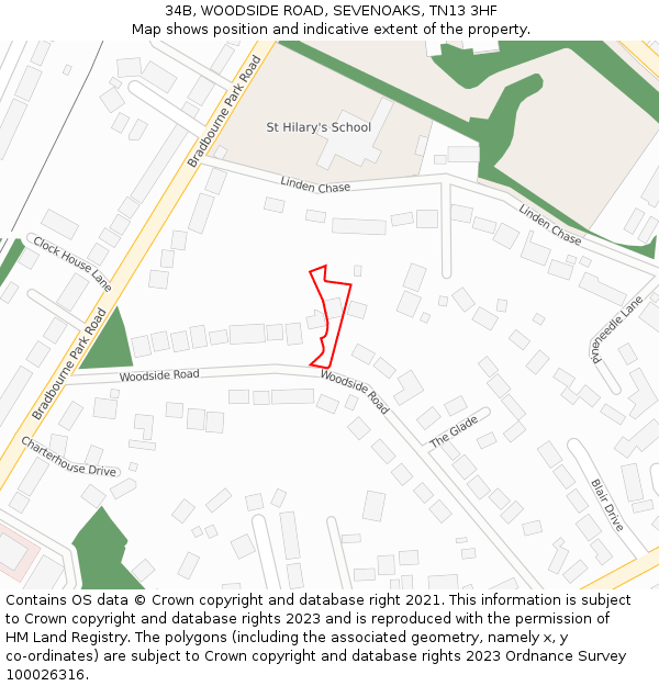34B, WOODSIDE ROAD, SEVENOAKS, TN13 3HF: Location map and indicative extent of plot