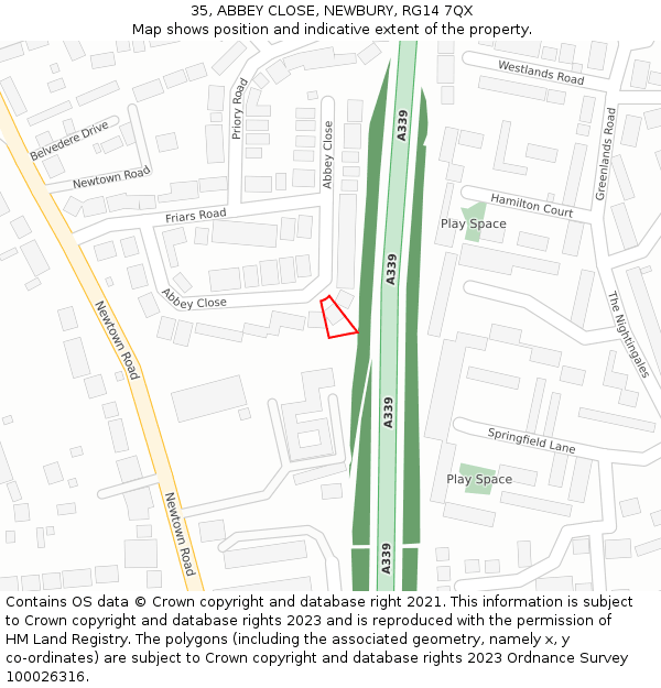 35, ABBEY CLOSE, NEWBURY, RG14 7QX: Location map and indicative extent of plot