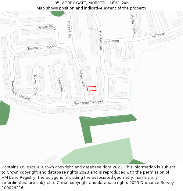 35, ABBEY GATE, MORPETH, NE61 2XN: Location map and indicative extent of plot