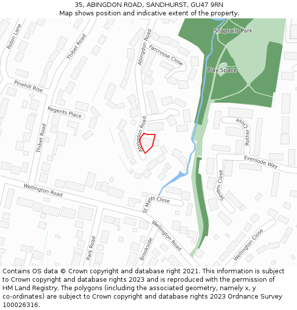35, ABINGDON ROAD, SANDHURST, GU47 9RN: Location map and indicative extent of plot