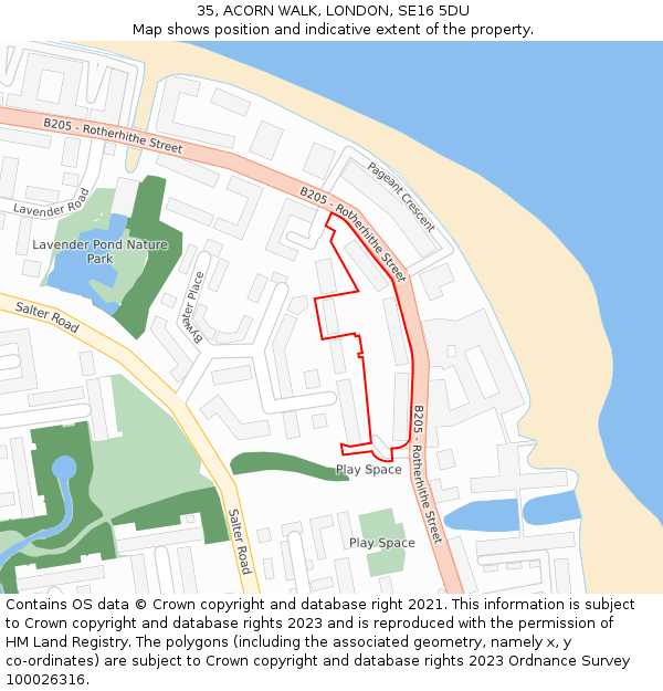 35, ACORN WALK, LONDON, SE16 5DU: Location map and indicative extent of plot