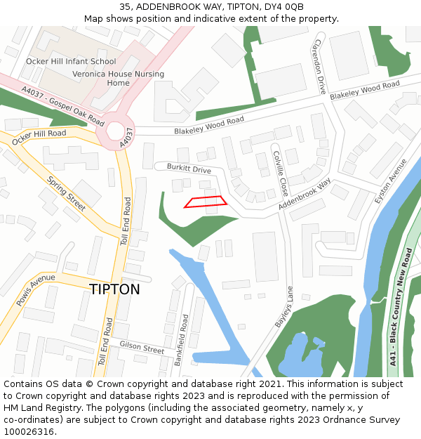 35, ADDENBROOK WAY, TIPTON, DY4 0QB: Location map and indicative extent of plot