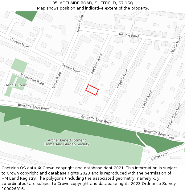 35, ADELAIDE ROAD, SHEFFIELD, S7 1SQ: Location map and indicative extent of plot
