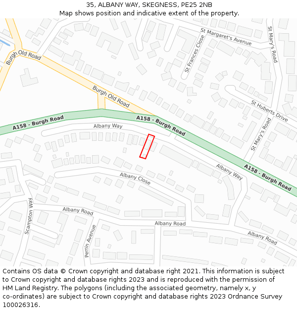 35, ALBANY WAY, SKEGNESS, PE25 2NB: Location map and indicative extent of plot