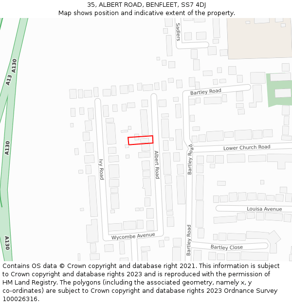35, ALBERT ROAD, BENFLEET, SS7 4DJ: Location map and indicative extent of plot