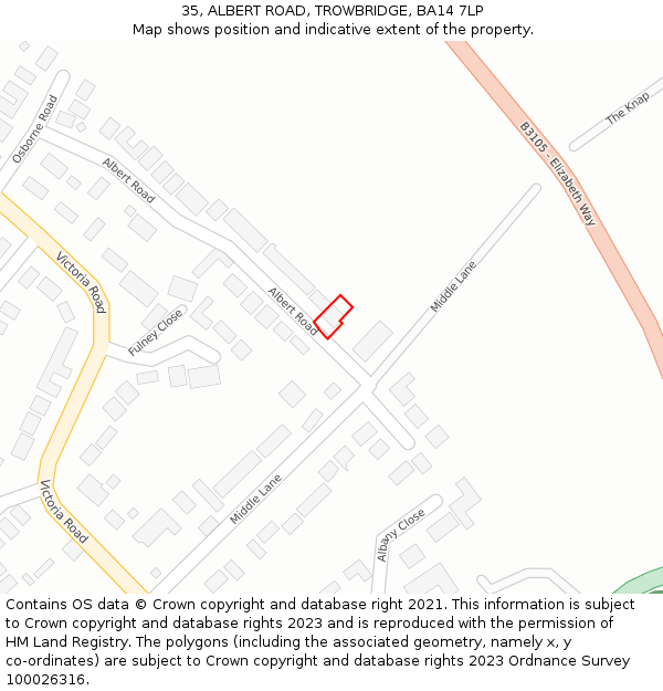 35, ALBERT ROAD, TROWBRIDGE, BA14 7LP: Location map and indicative extent of plot