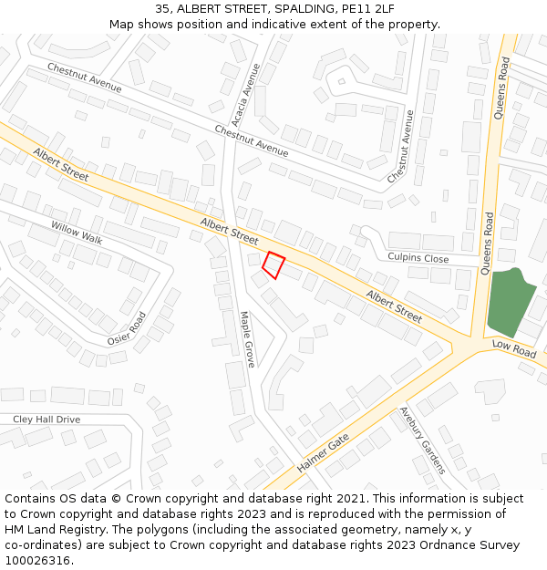 35, ALBERT STREET, SPALDING, PE11 2LF: Location map and indicative extent of plot