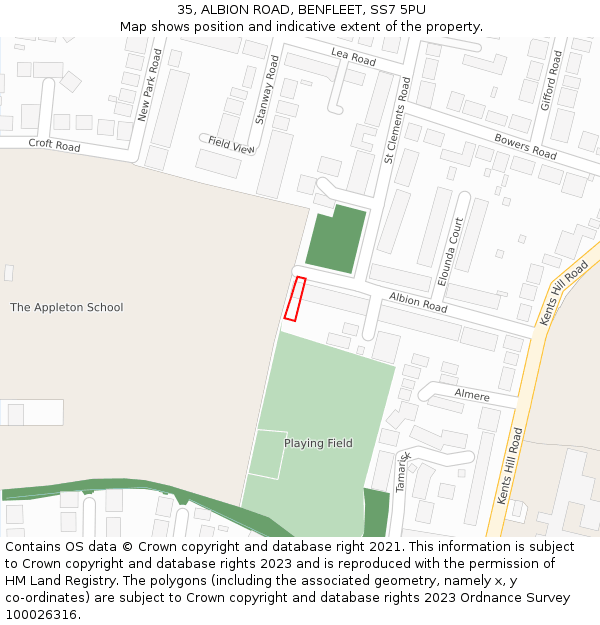 35, ALBION ROAD, BENFLEET, SS7 5PU: Location map and indicative extent of plot