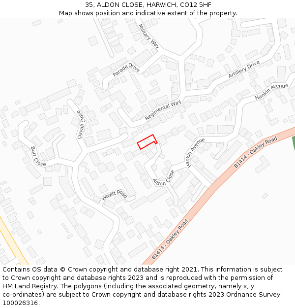 35, ALDON CLOSE, HARWICH, CO12 5HF: Location map and indicative extent of plot