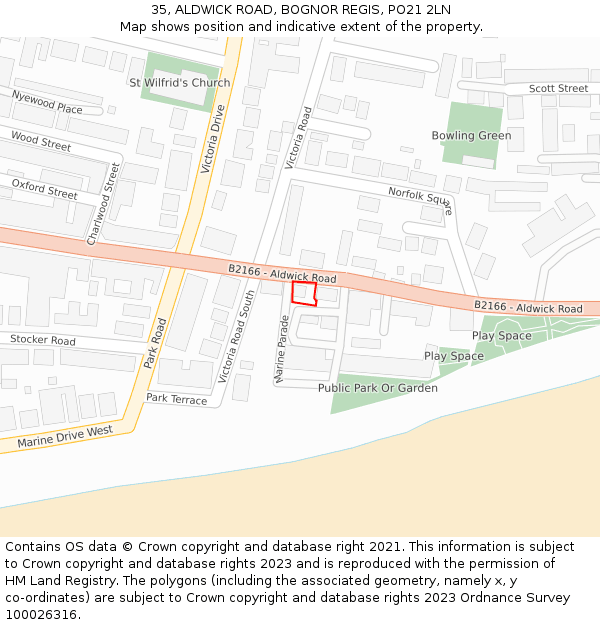 35, ALDWICK ROAD, BOGNOR REGIS, PO21 2LN: Location map and indicative extent of plot