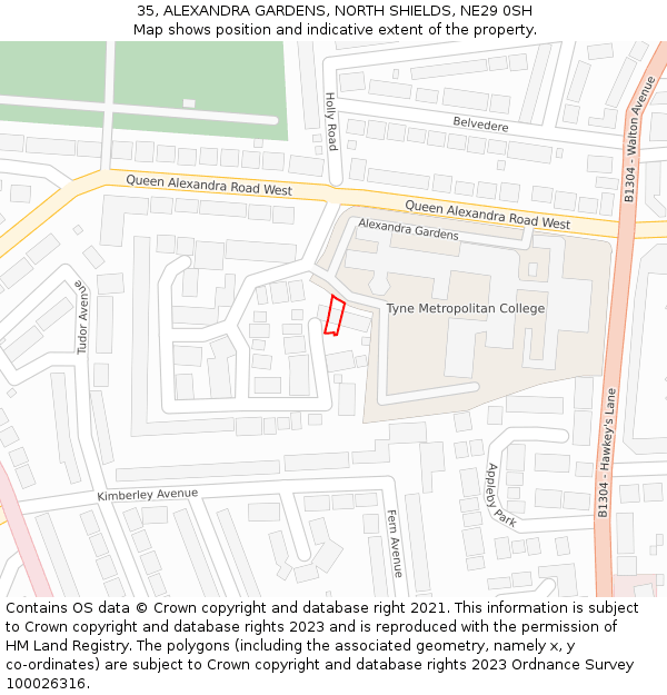 35, ALEXANDRA GARDENS, NORTH SHIELDS, NE29 0SH: Location map and indicative extent of plot