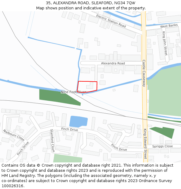 35, ALEXANDRA ROAD, SLEAFORD, NG34 7QW: Location map and indicative extent of plot