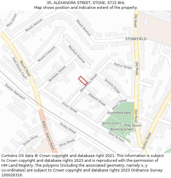 35, ALEXANDRA STREET, STONE, ST15 8HL: Location map and indicative extent of plot