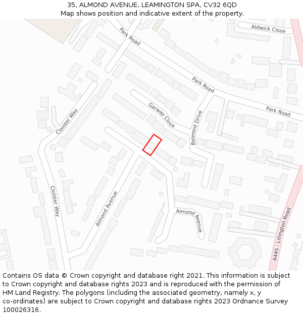 35, ALMOND AVENUE, LEAMINGTON SPA, CV32 6QD: Location map and indicative extent of plot