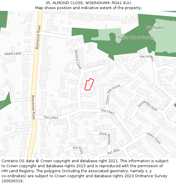 35, ALMOND CLOSE, WOKINGHAM, RG41 4UU: Location map and indicative extent of plot
