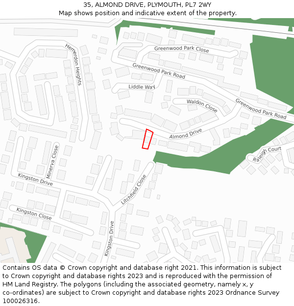 35, ALMOND DRIVE, PLYMOUTH, PL7 2WY: Location map and indicative extent of plot