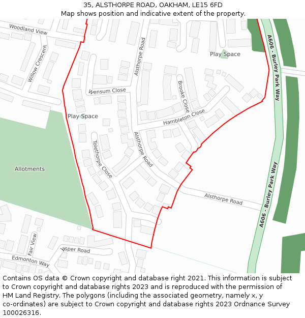 35, ALSTHORPE ROAD, OAKHAM, LE15 6FD: Location map and indicative extent of plot