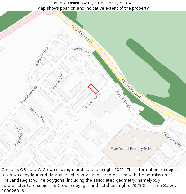 35, ANTONINE GATE, ST ALBANS, AL3 4JB: Location map and indicative extent of plot