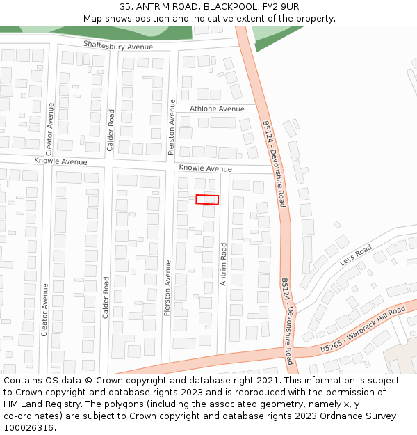 35, ANTRIM ROAD, BLACKPOOL, FY2 9UR: Location map and indicative extent of plot