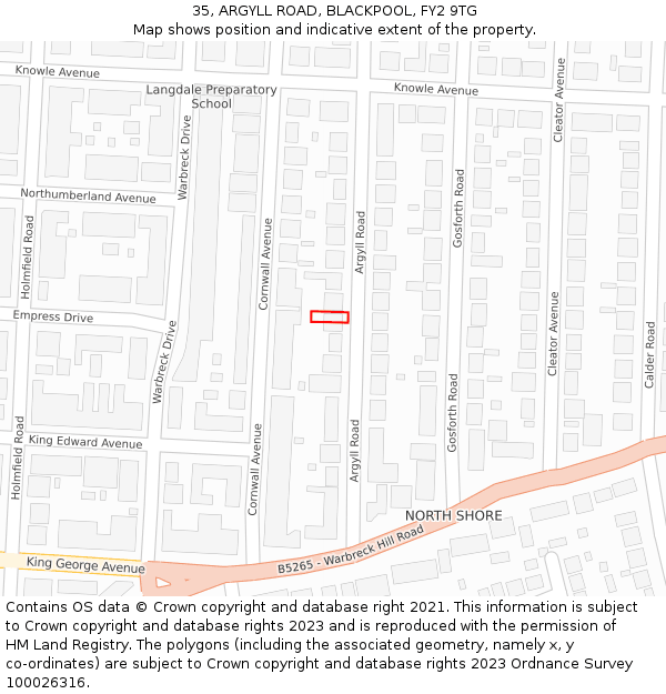 35, ARGYLL ROAD, BLACKPOOL, FY2 9TG: Location map and indicative extent of plot