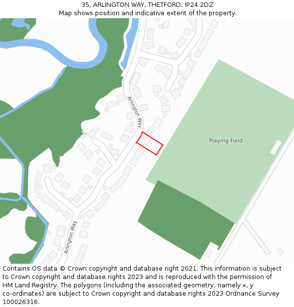 35, ARLINGTON WAY, THETFORD, IP24 2DZ: Location map and indicative extent of plot