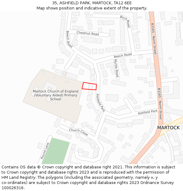 35, ASHFIELD PARK, MARTOCK, TA12 6EE: Location map and indicative extent of plot