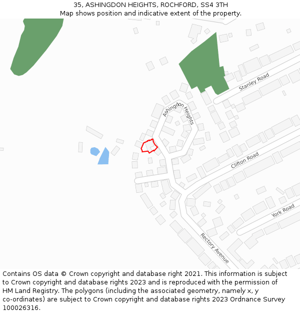 35, ASHINGDON HEIGHTS, ROCHFORD, SS4 3TH: Location map and indicative extent of plot