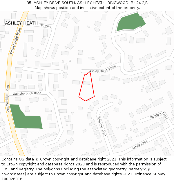 35, ASHLEY DRIVE SOUTH, ASHLEY HEATH, RINGWOOD, BH24 2JR: Location map and indicative extent of plot