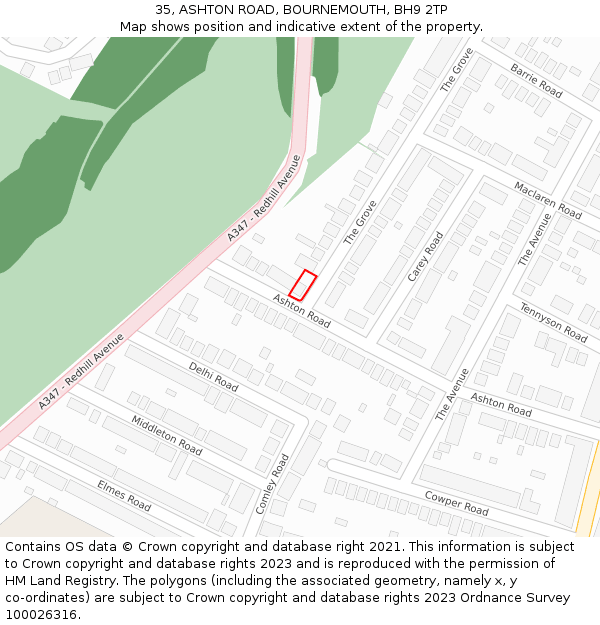 35, ASHTON ROAD, BOURNEMOUTH, BH9 2TP: Location map and indicative extent of plot