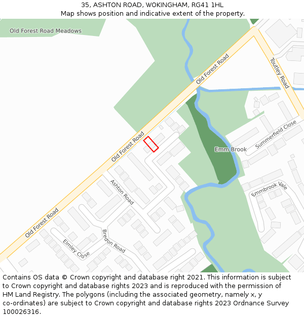 35, ASHTON ROAD, WOKINGHAM, RG41 1HL: Location map and indicative extent of plot