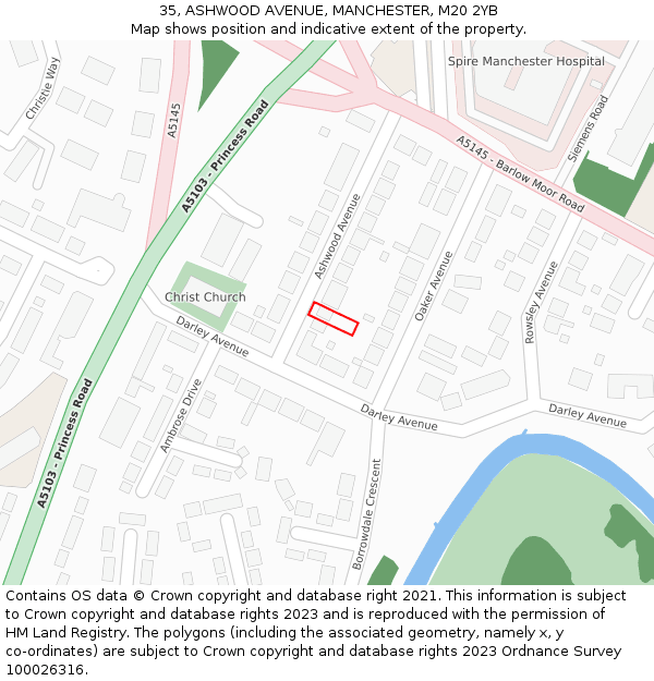 35, ASHWOOD AVENUE, MANCHESTER, M20 2YB: Location map and indicative extent of plot