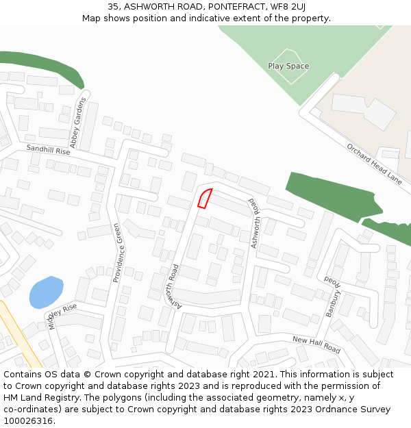 35, ASHWORTH ROAD, PONTEFRACT, WF8 2UJ: Location map and indicative extent of plot