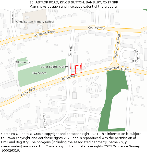 35, ASTROP ROAD, KINGS SUTTON, BANBURY, OX17 3PP: Location map and indicative extent of plot