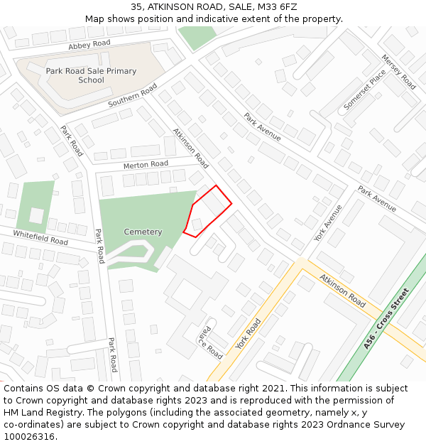35, ATKINSON ROAD, SALE, M33 6FZ: Location map and indicative extent of plot