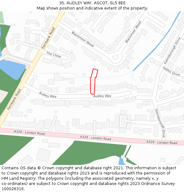 35, AUDLEY WAY, ASCOT, SL5 8EE: Location map and indicative extent of plot