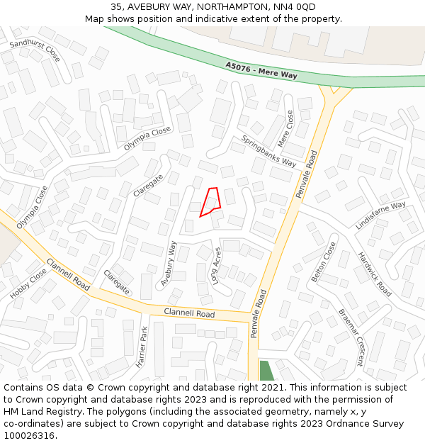 35, AVEBURY WAY, NORTHAMPTON, NN4 0QD: Location map and indicative extent of plot