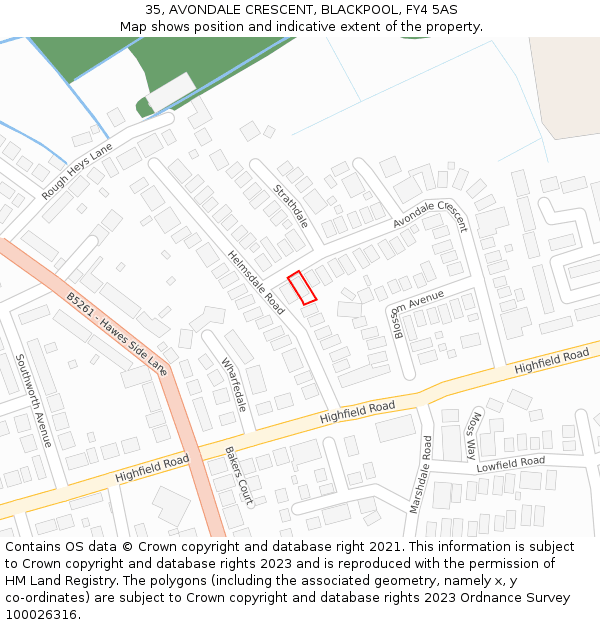 35, AVONDALE CRESCENT, BLACKPOOL, FY4 5AS: Location map and indicative extent of plot