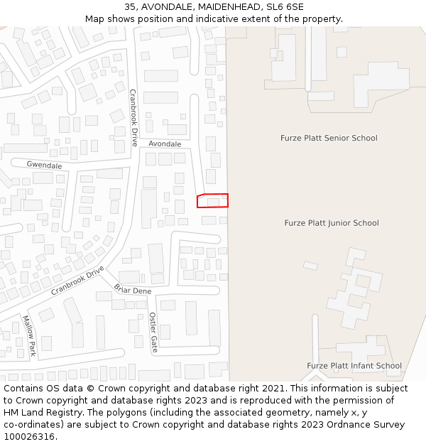 35, AVONDALE, MAIDENHEAD, SL6 6SE: Location map and indicative extent of plot